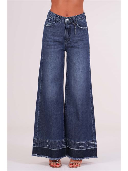 Jeans palazzo con strass